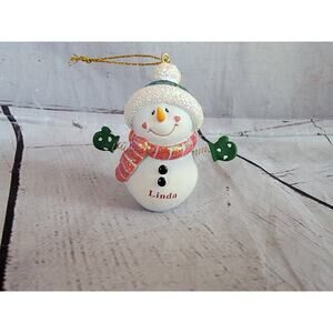 Linda Resin Snowman Christmas Ornament with Moving Arms Holiday 2004